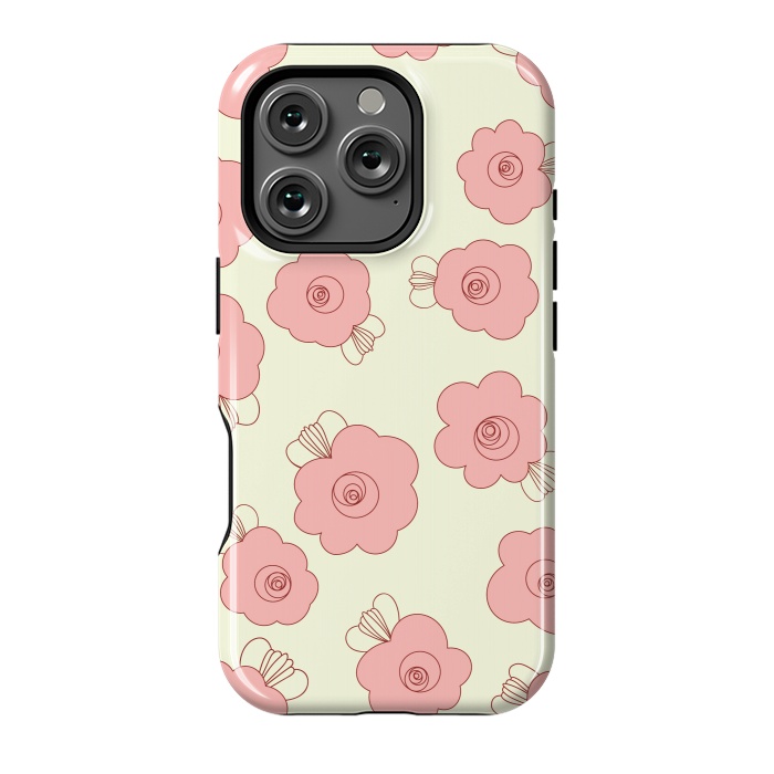 iPhone 16 Pro StrongFit Fluffy Flowers - Pink on Cream by Paula Ohreen