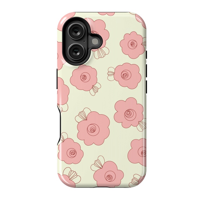 iPhone 16 StrongFit Fluffy Flowers - Pink on Cream by Paula Ohreen