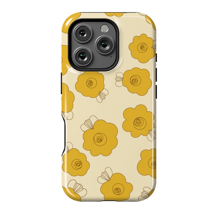 iPhone 16 Pro StrongFit Fluffy Flowers - Mustard on Lemon Yellow by Paula Ohreen