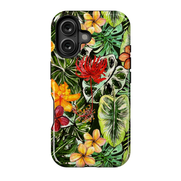 iPhone 16 StrongFit Vintage Tropical Flower Jungle Pattern by  Utart