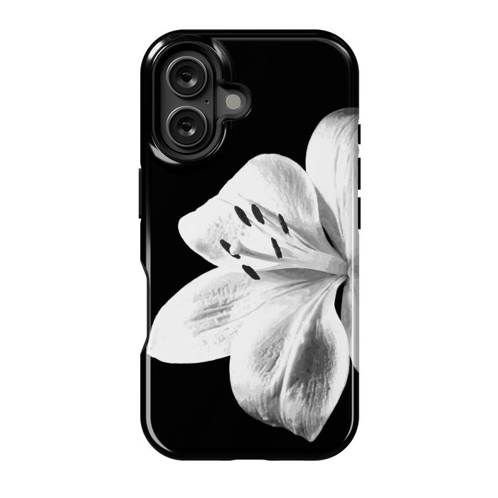 iPhone 16 StrongFit White Lily Black Background by Alemi