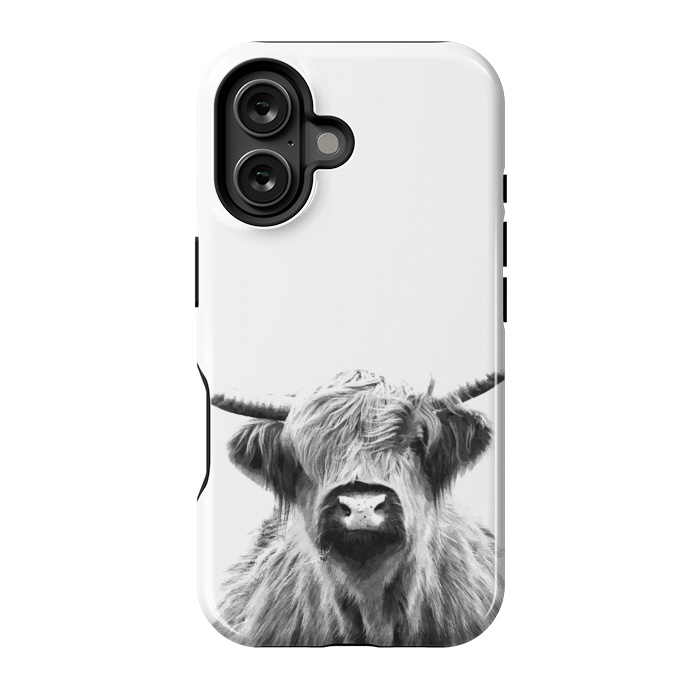 iPhone 16 StrongFit Black and White Highland Cow by Alemi