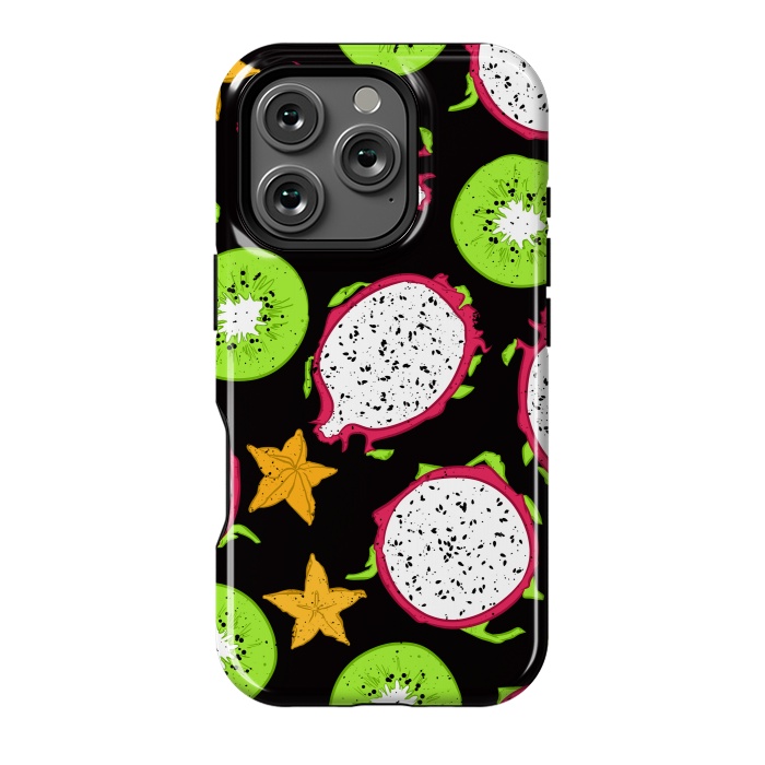 iPhone 16 Pro StrongFit Exotic fruits on black by Evgenia Chuvardina