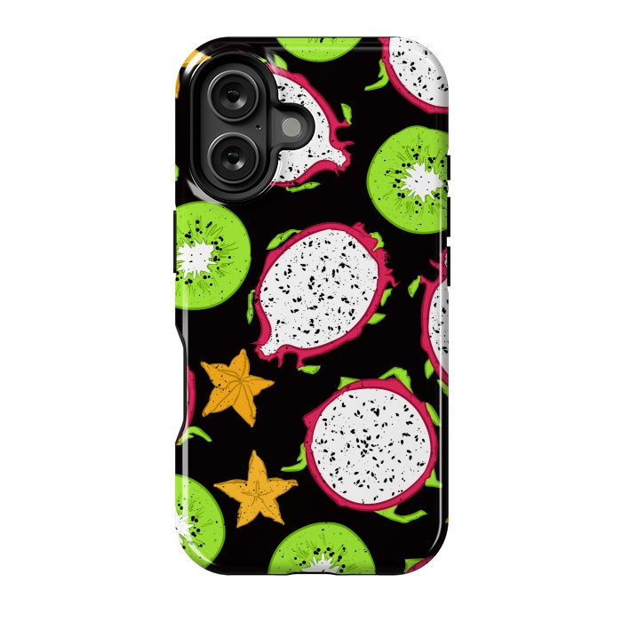 iPhone 16 StrongFit Exotic fruits on black by Evgenia Chuvardina