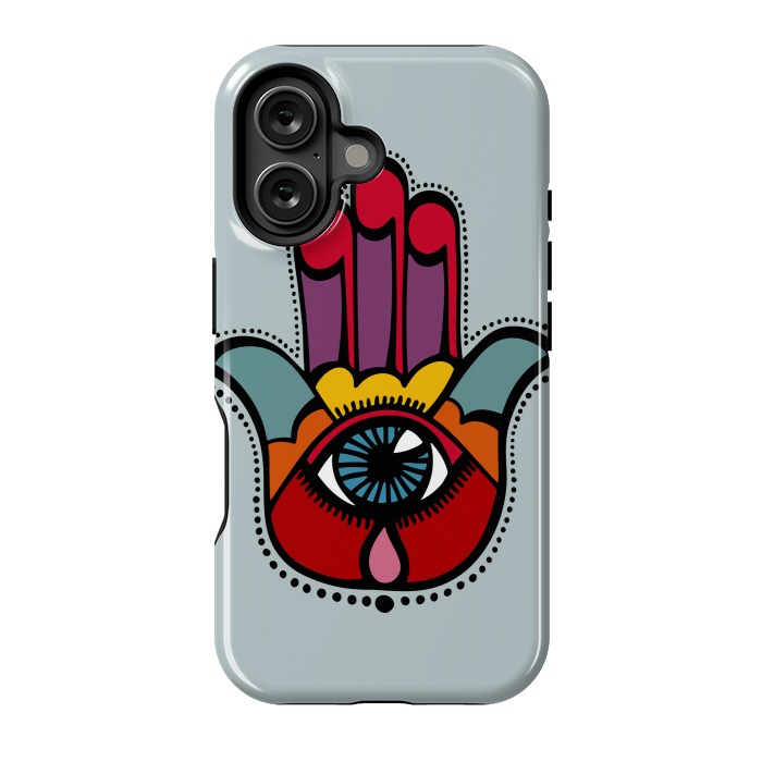 iPhone 16 StrongFit Pop Hamsa over Blue by Majoih