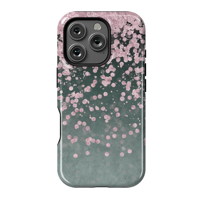 iPhone 16 Pro StrongFit Pink Glitter On Teal 2 by Andrea Haase