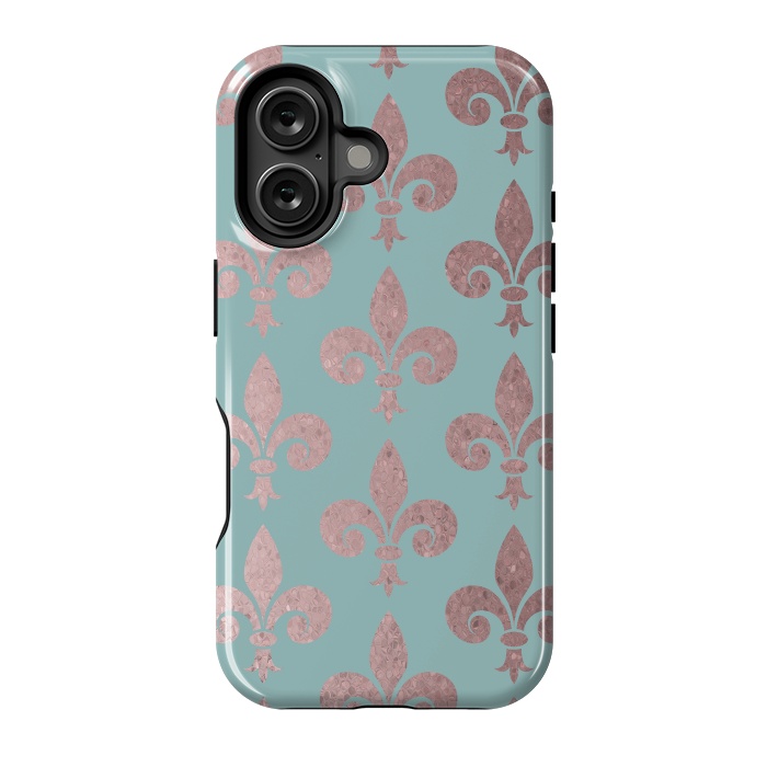 iPhone 16 StrongFit Rose Gold Fleur De Lis Pattern 2 by Andrea Haase