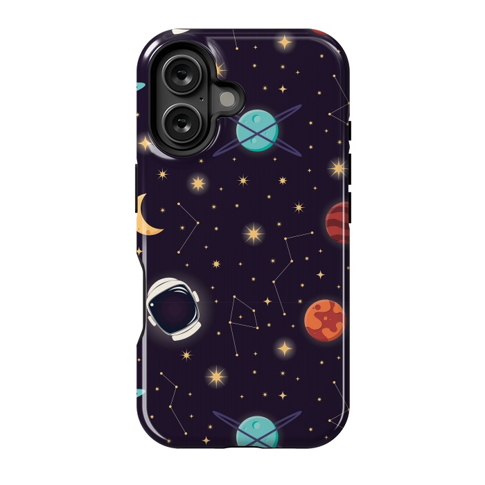 iPhone 16 StrongFit Universe with planets, stars and astronaut helmet seamless pattern, cosmos starry night sky, vector illustration by Jelena Obradovic