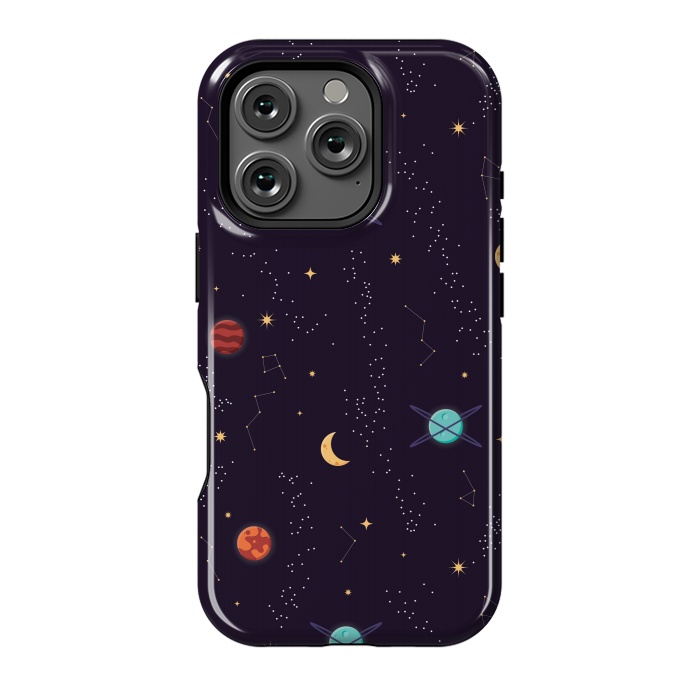 iPhone 16 Pro StrongFit Universe with planets and stars seamless pattern, cosmos starry night sky, vector illustration by Jelena Obradovic