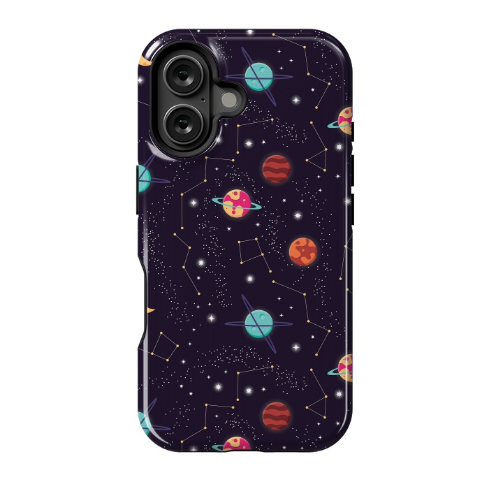 iPhone 16 StrongFit Universe with planets and stars seamless pattern, cosmos starry night sky 004 by Jelena Obradovic