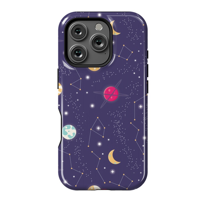 iPhone 16 Pro StrongFit Universe with planets and stars seamless pattern, cosmos starry night sky 006 by Jelena Obradovic