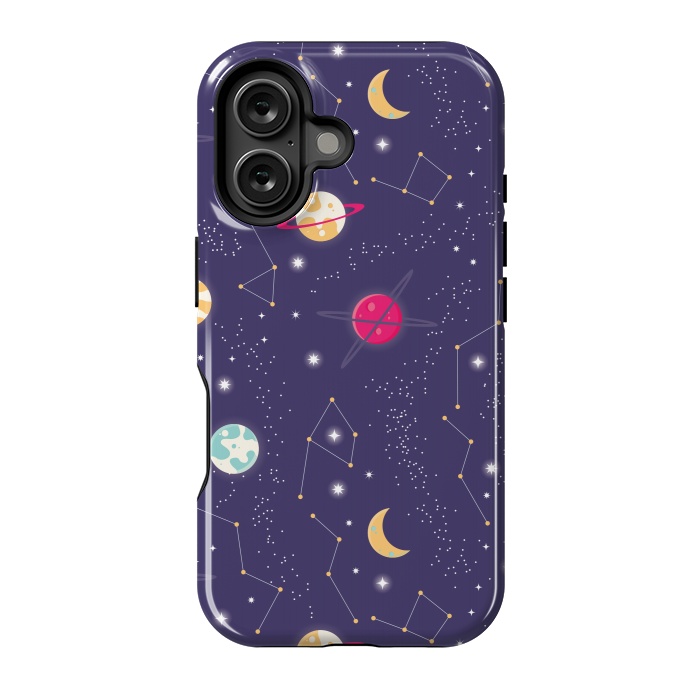 iPhone 16 StrongFit Universe with planets and stars seamless pattern, cosmos starry night sky 006 by Jelena Obradovic