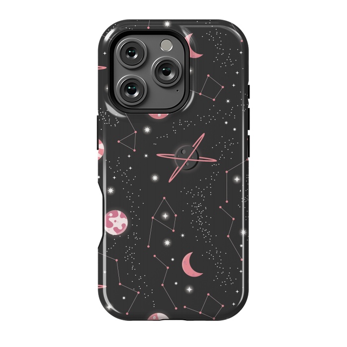 iPhone 16 Pro StrongFit Universe with planets and stars seamless pattern, cosmos starry night sky 007 by Jelena Obradovic