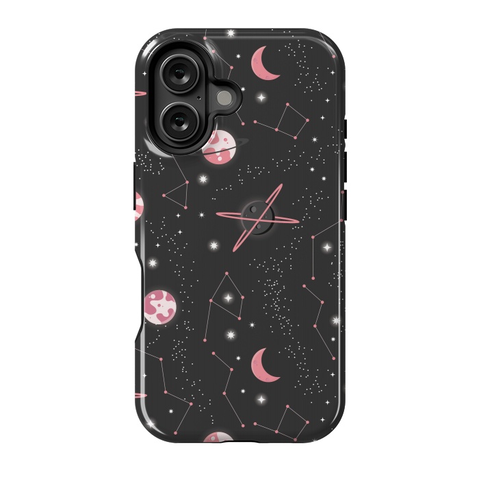 iPhone 16 StrongFit Universe with planets and stars seamless pattern, cosmos starry night sky 007 by Jelena Obradovic