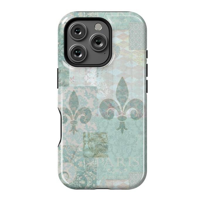 iPhone 16 Pro StrongFit Vintage Patchwork Soft Teal by Andrea Haase