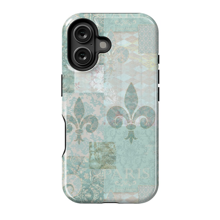 iPhone 16 StrongFit Vintage Patchwork Soft Teal by Andrea Haase