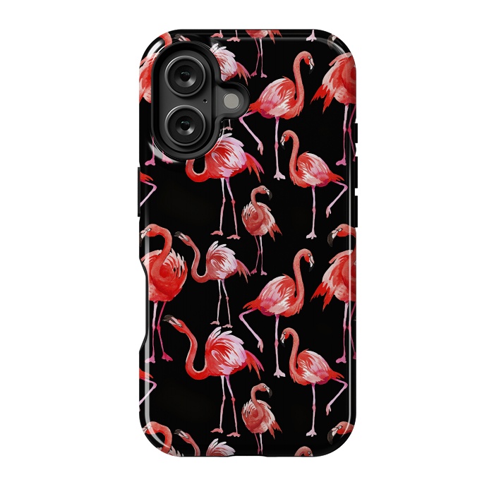 iPhone 16 StrongFit Flamingos on Black by  Utart