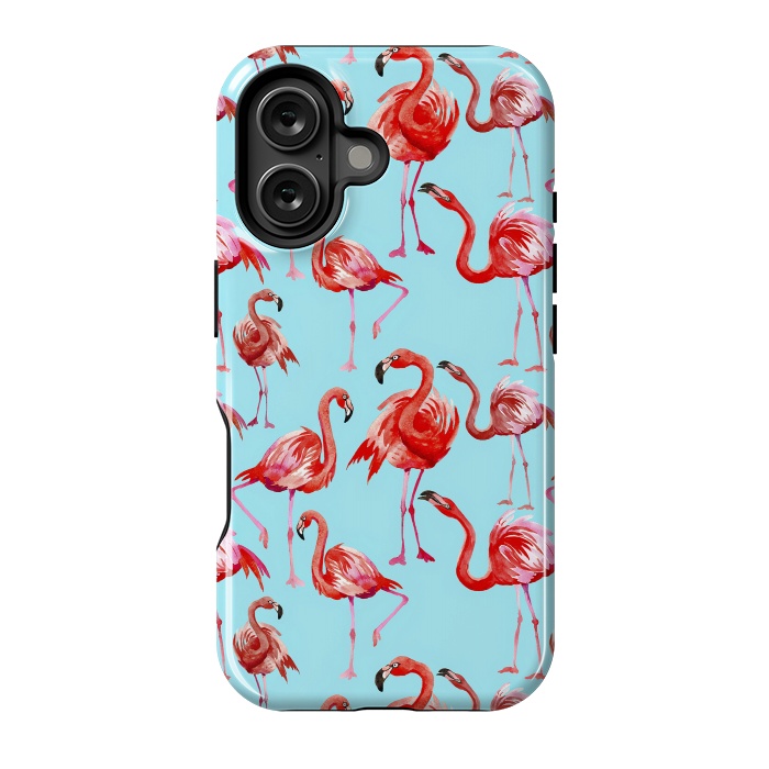 iPhone 16 StrongFit Flamingos on Blue by  Utart