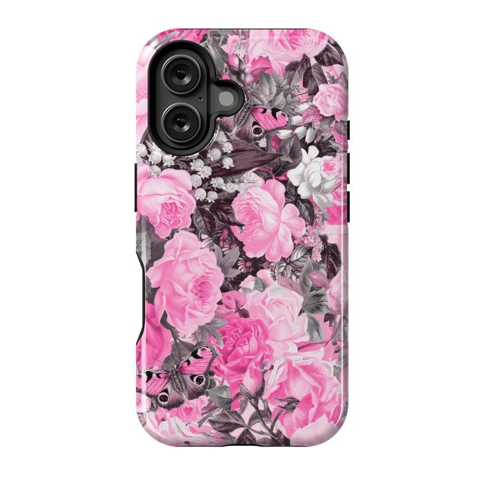 iPhone 16 StrongFit Nostalgic Pink Rose And Butterfly Pattern by Andrea Haase