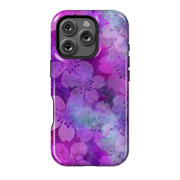 iPhone 16 Pro StrongFit Purple Watercolor Flower Pattern by Andrea Haase