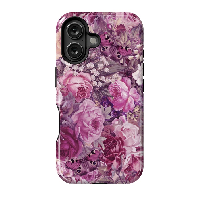 iPhone 16 StrongFit Vintage Pink Rose Butterfly Pattern by Andrea Haase