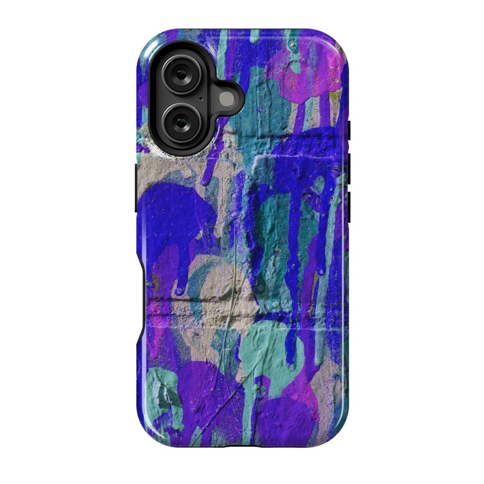 iPhone 16 StrongFit Blue And Purple Spray Paint Wall by Andrea Haase