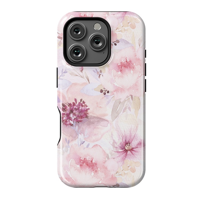 iPhone 16 Pro StrongFit Pink Pastel Watercolor Flower Pattern by  Utart