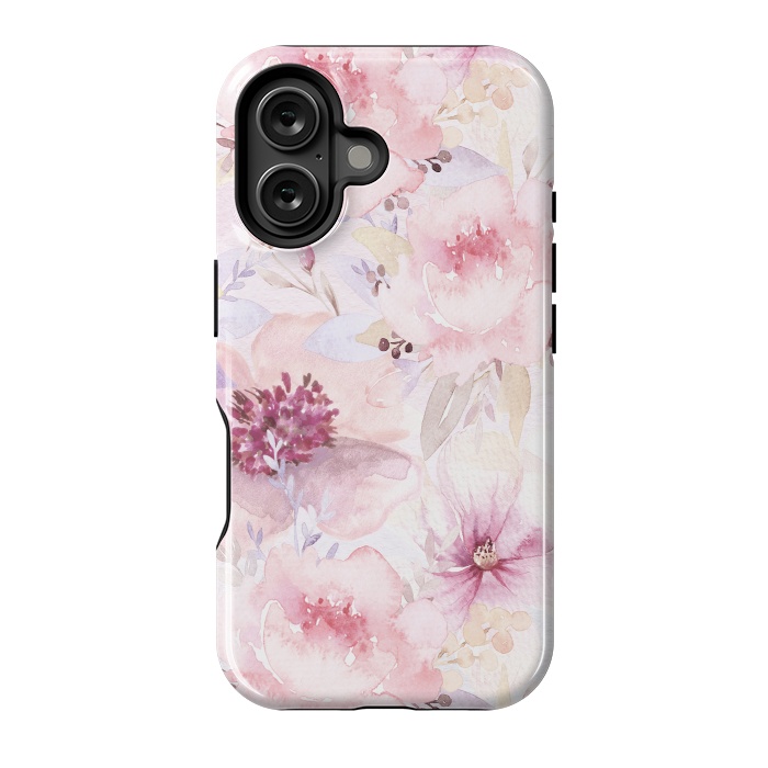 iPhone 16 StrongFit Pink Pastel Watercolor Flower Pattern by  Utart