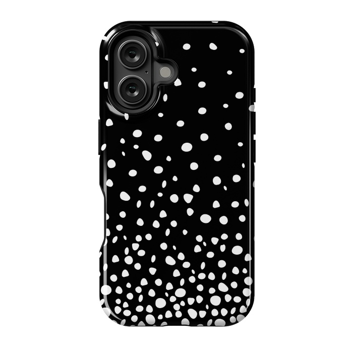 iPhone 16 StrongFit White on Black Polka Dot Dance by DaDo ART