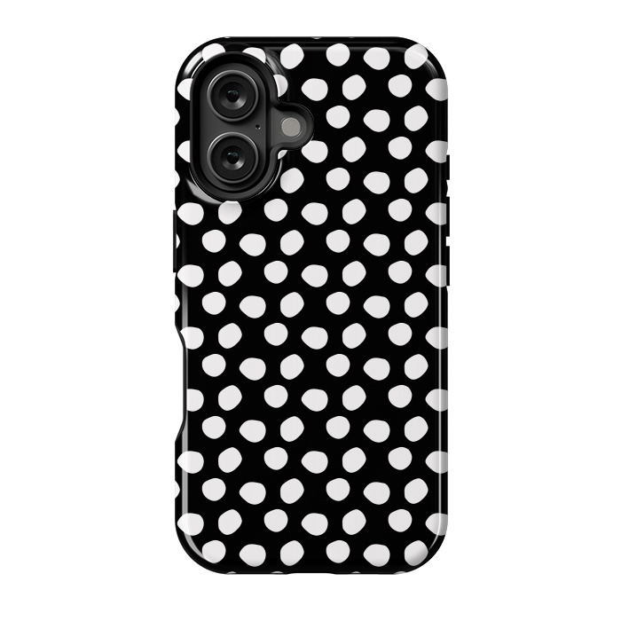 iPhone 16 StrongFit Hand drawn white polka dots on black by DaDo ART