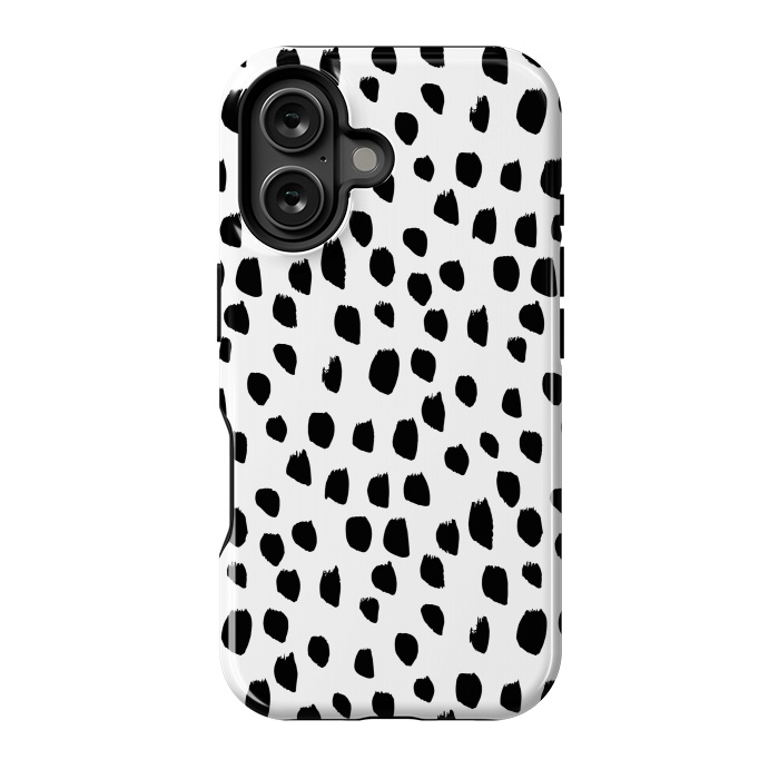 iPhone 16 StrongFit Hand drawn black crazy polka dots on white by DaDo ART