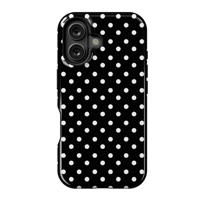 iPhone 16 StrongFit Cute little white polka dots on black by DaDo ART