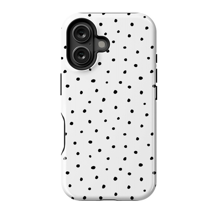 iPhone 16 StrongFit Hand drawn little black polka dots on white by DaDo ART