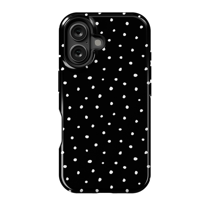 iPhone 16 StrongFit Hand drawn little white polka dots on black by DaDo ART