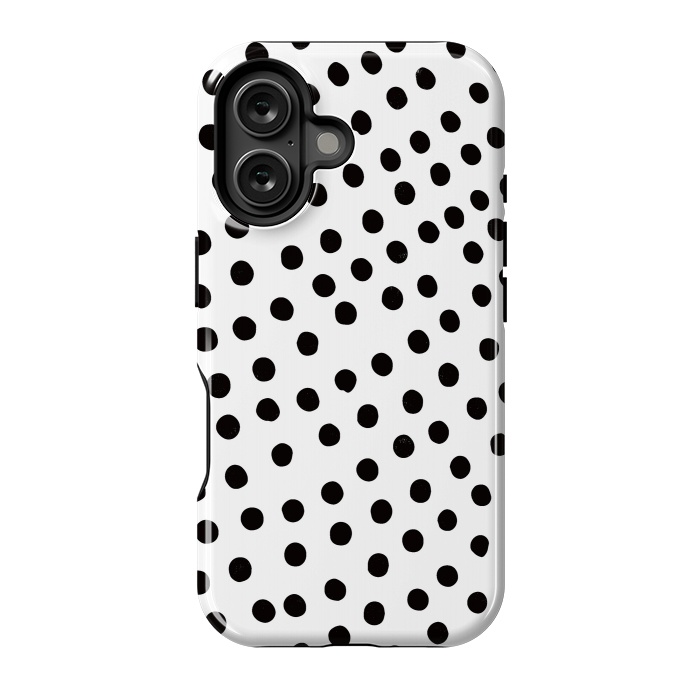 iPhone 16 StrongFit Drunk black polka dots on white by DaDo ART