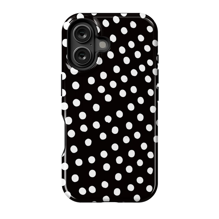 iPhone 16 StrongFit Drunk little white polka dots on black  by DaDo ART