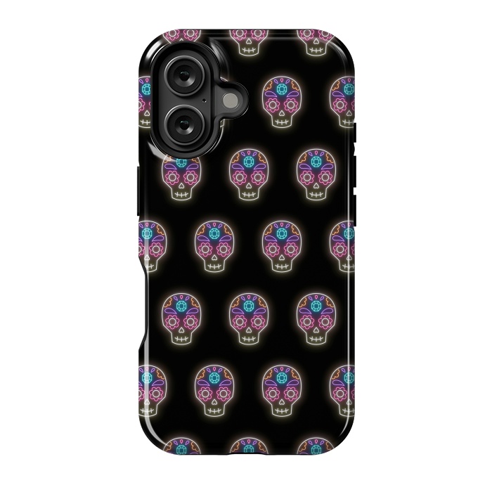 iPhone 16 StrongFit Neon sugar skull pattern by Laura Nagel