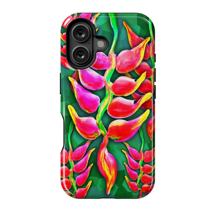 iPhone 16 StrongFit Exotic Flowers Heliconia Pendula Bright Red  by BluedarkArt