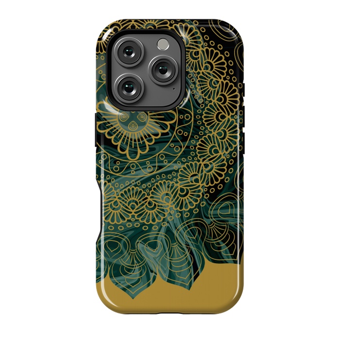 iPhone 16 Pro StrongFit Mandala in Green Marble by Rossy Villarreal