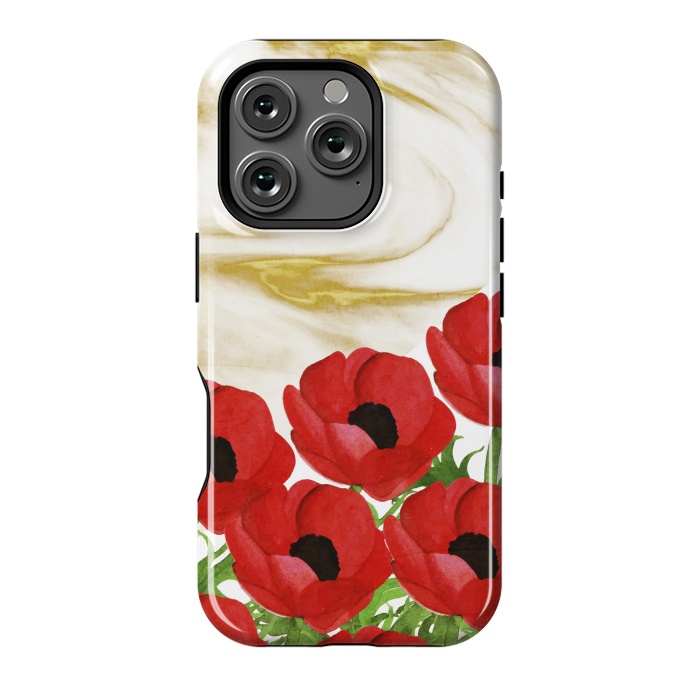 iPhone 16 Pro StrongFit Red Flowers on Marbel by Rossy Villarreal