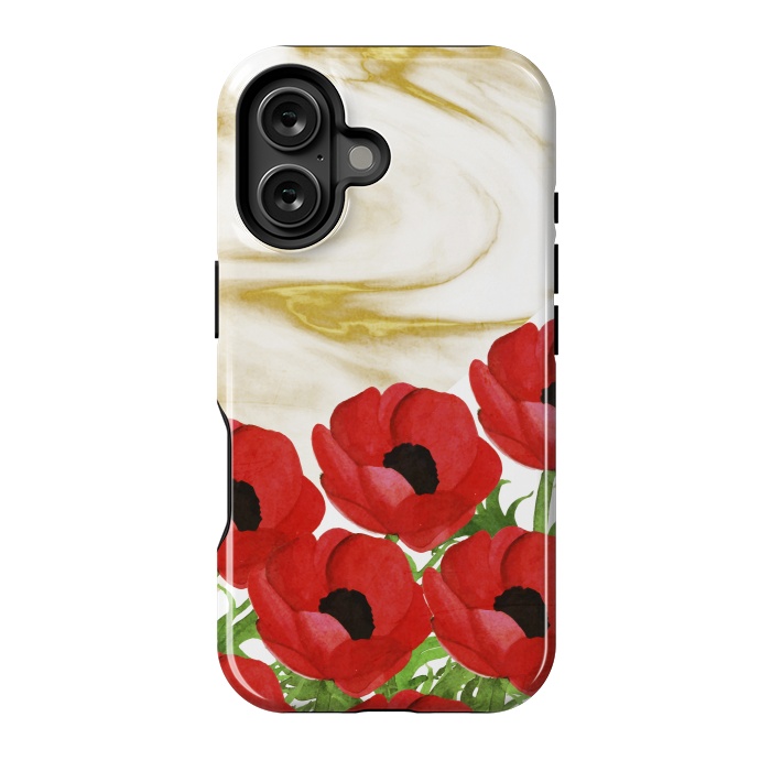 iPhone 16 StrongFit Red Flowers on Marbel by Rossy Villarreal