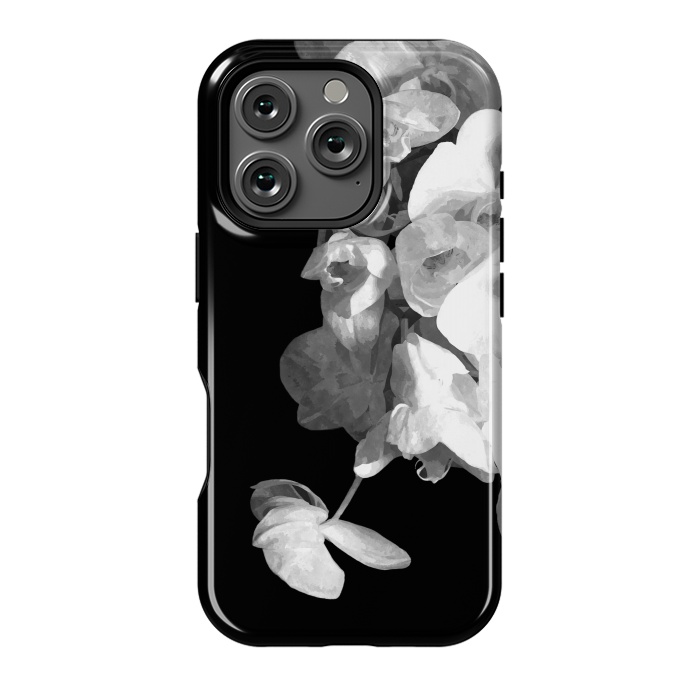 iPhone 16 Pro StrongFit White Orchids Black Background by Alemi