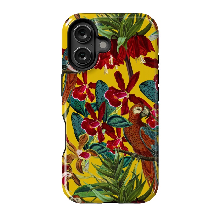 iPhone 16 StrongFit Parrots in tropical flower jungle by  Utart