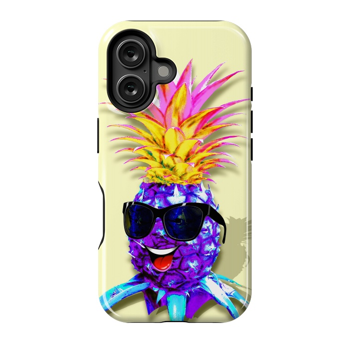 iPhone 16 StrongFit Pineapple Ultraviolet Happy Dude with Sunglasses  by BluedarkArt