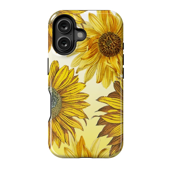 iPhone 16 StrongFit Vibrant sunflowers on white yellow gradient by Oana 