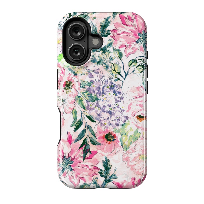 iPhone 16 StrongFit Boho chic watercolor pink floral hand paint by InovArts