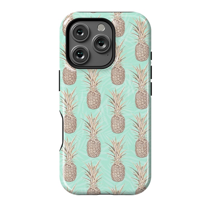 iPhone 16 Pro StrongFit Golden and mint pineapples pattern by InovArts