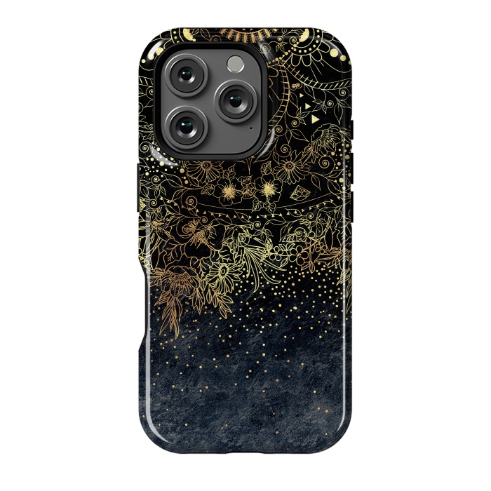 iPhone 16 Pro StrongFit Stylish Gold floral mandala and confetti by InovArts