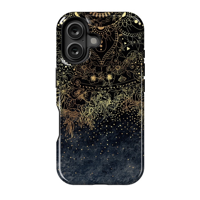 iPhone 16 StrongFit Stylish Gold floral mandala and confetti by InovArts