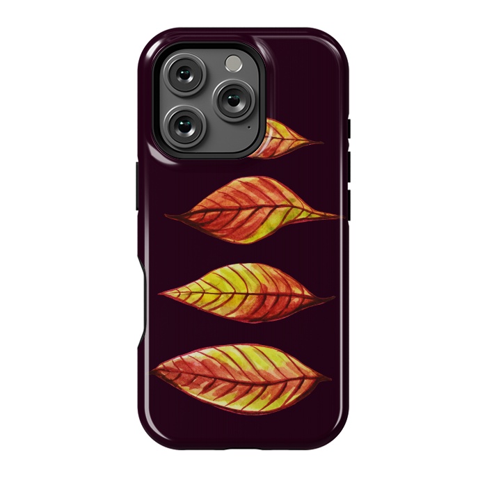 iPhone 16 Pro StrongFit Four Red Yellow Ink Watercolor Painted Autumn Leaves by Boriana Giormova